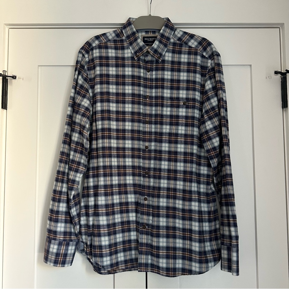 Hackett Fleece Button Down Plaid, Large, Slim